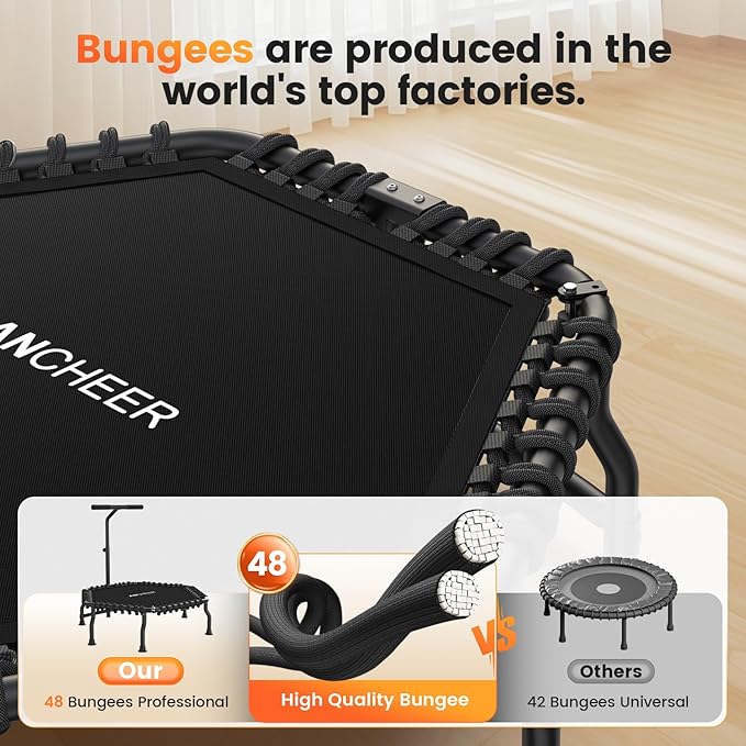 ANCHEER 50" Rebounder Trampoline for Adults- 2025 Foldable Mini Trampoline with Bar- Exercise
