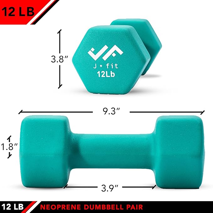 JFIT Dumbbell Pairs or Sets – Neoprene & Vinyl Coated Hand Weights for Home Gym, Strength Training