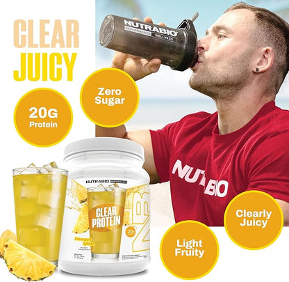 NutraBio Clear Protein Powder, Pineapple Splash - 20 Servings, 20g Clear Whey Protein Isolate, 0