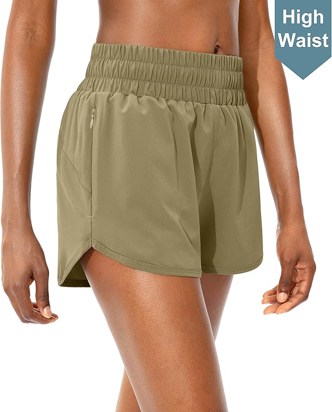 SANTINY Women's Running Shorts with Zip Pockets High Waisted Athletic Workout Gym Shorts for Women
