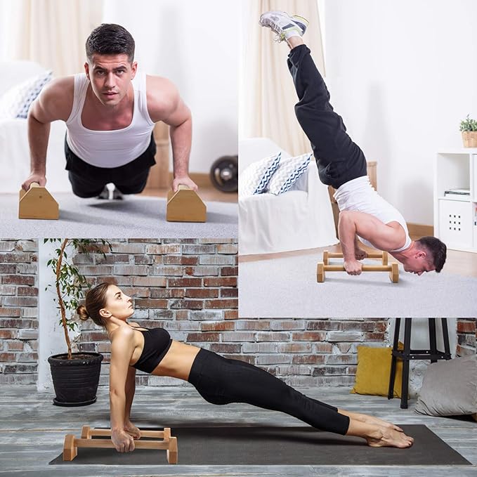 Pushup Stands - Wooden Push Up Bars Gym Gear Equipment with Anti-Slid Mat Workout Solid Exercise