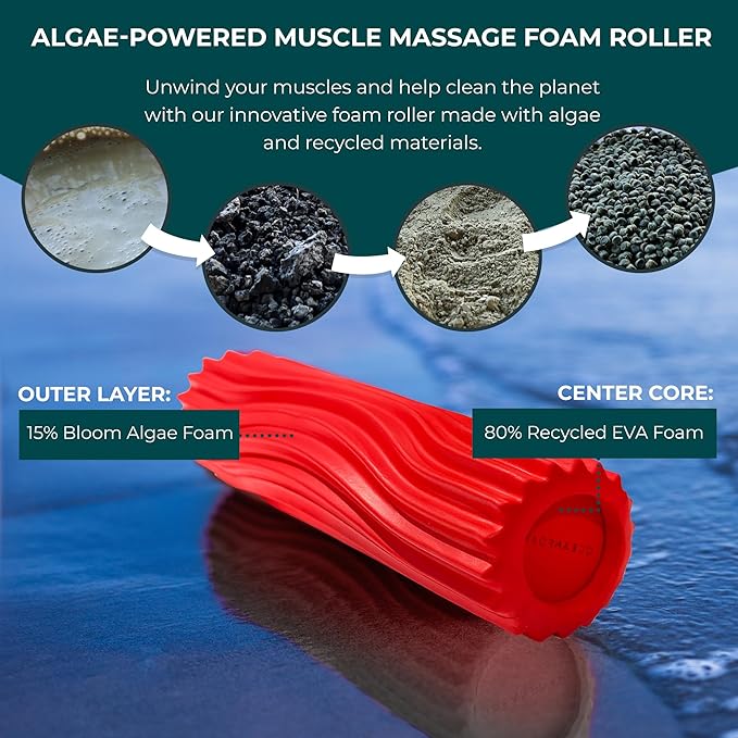 Oceanfoam Ripple Travel Foam Roller (11" x 3.35") Firm Mini Foam Roller for Physical Therapy, Deep