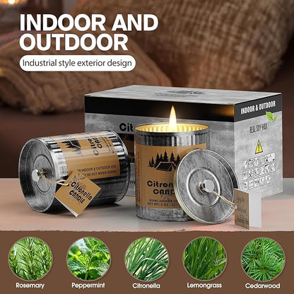 Citronella Outdoor Candle Set | 2-Pack 454g 80H Burn Time | Pure Soy Wax Jar Tin Outdoor Safety
