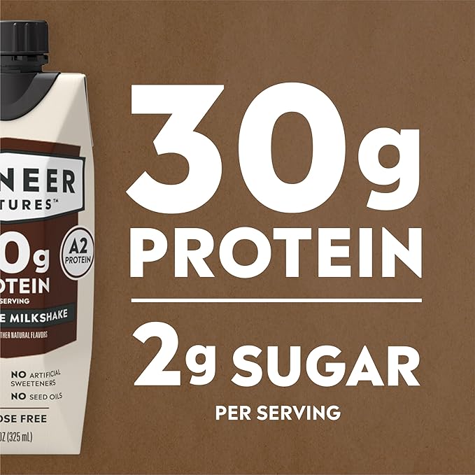 Pioneer Pastures - High Protein A2 Milkshakes - Chocolate - A2 Nutritional Milk, 30g Protein, 2g