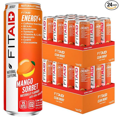 FITAID ENERGY, 200mg Natural Caffeine, Keto, Mango Sorbet, Optimum Performance Formula: BCAAs