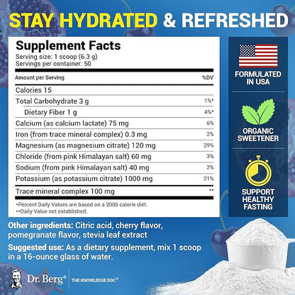 Dr. Berg Zero Sugar Hydration Keto Electrolyte Powder - Enhanced w/ 1000 mg of Potassium & Real