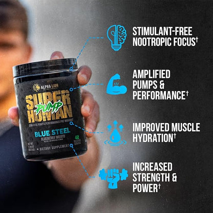 ALPHA LION Superhuman Pump Pre Workout Powder, Nootropic Caffeine & Stim Free Preworkout