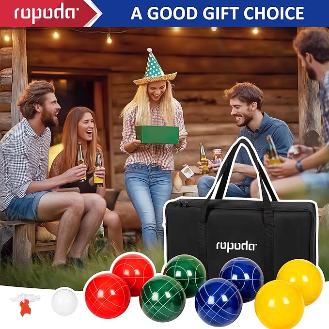 ropoda 100mm Bocce Ball Set Regulation Size and Weight with 8 Resin Bocce Balls, 50 mm Pallino