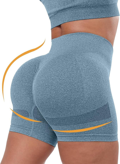CHRLEISURE Women's 4 Packs Workout Gym Shorts, High Waisted Butt Lifting Scrunch Butt Seamless
