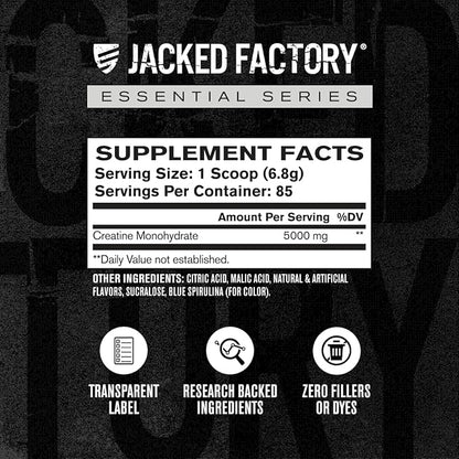 Jacked Factory Creatine Monohydrate Powder 425g - 5g Daily Creatine Supplement for Men and Women