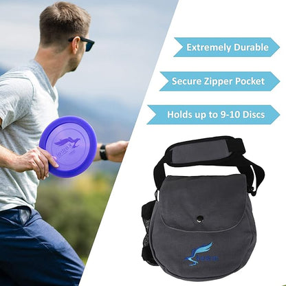 Kestrel Black Disc Golf Bag - Fits 6-10 Golf Discs + Bottle - For Beginner & Advanced Golfers