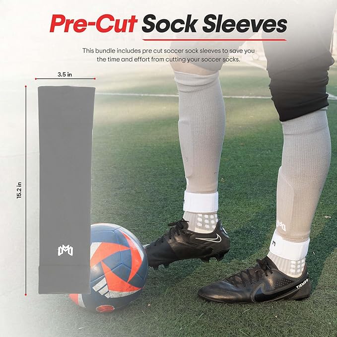 Soccer Grip Socks, Shin Guards, Pre Cut Sock Sleeves, and Guard Straps Bundle Pack - Essential