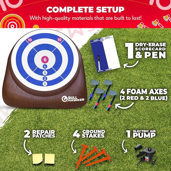Swooc Games® - Bull Hawker™ | Giant Axe Darts (Over 6ft Tall) w/ 15+ Games | Axe Throwing Game for