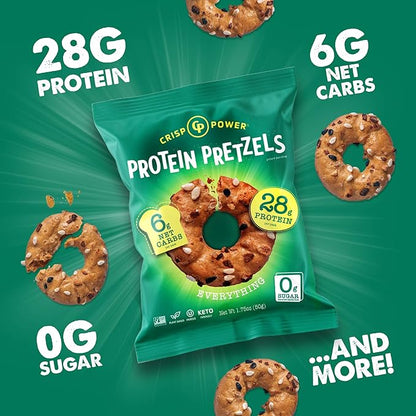 Crisp Power Protein Pretzels, Everything, High Protein Vegan Keto Snack, 28 G Plant Based Protein