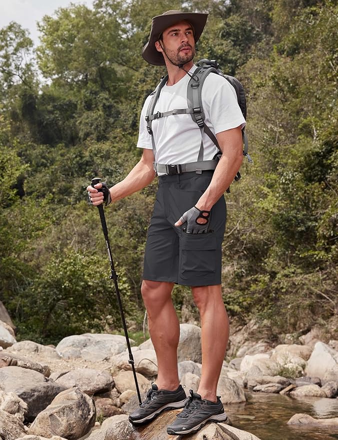 CRYSULLY Men's Hiking Cargo Shorts Outdoor Summer Lightweight Quick Dry Work Casual Shorts with 5