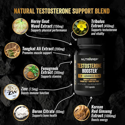 Testosterone Booster Supplement for Men - Natural Energy Enhancement Growth Builder Performance