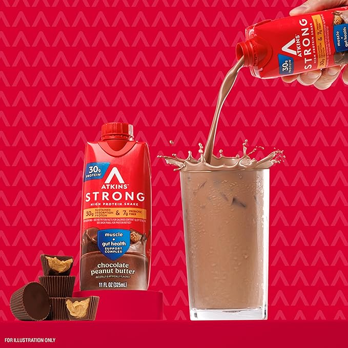 Atkins Strong High Protein Shake, Chocolate Peanut Butter Flavor, 30g Protein, Low Carb and Low