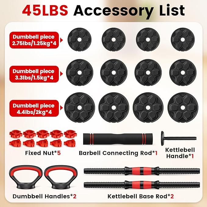 Adjustable Dumbbell Set, 20/33/45/70/90lbs Free Weight Set with Connector, 4 in1 Dumbbells Set Used