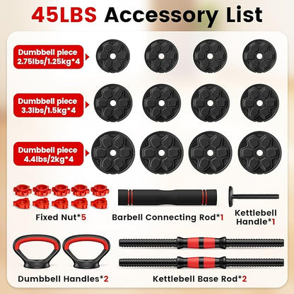 Adjustable Dumbbell Set, 20/33/45/70/90lbs Free Weight Set with Connector, 4 in1 Dumbbells Set Used