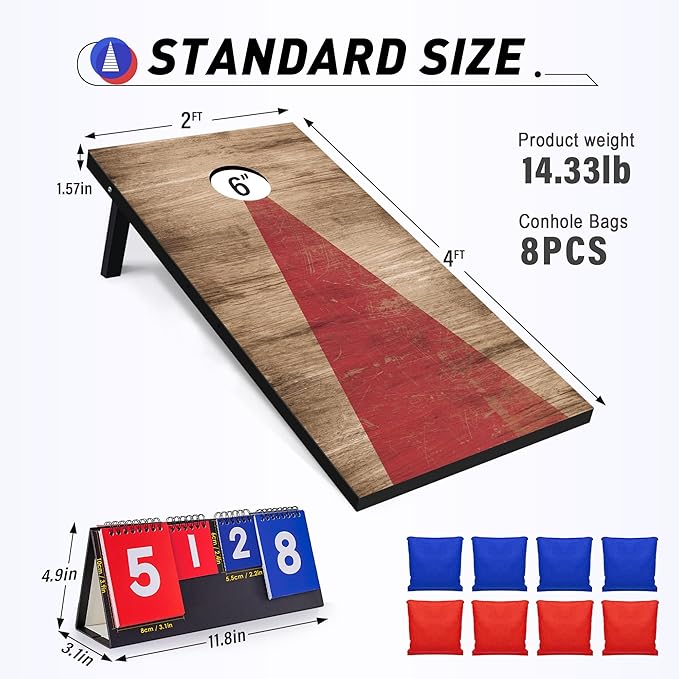 4x2 Ft Cornhole Boards Set, Premium Regulation Size Cornhole Boards with 8 All-Weather Bean Bags