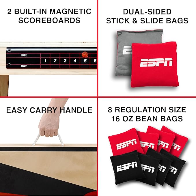 ESPN Cornhole Board Set Includes Bean Bags and Travel Case, Ideal for Kids Games, Family Games, and