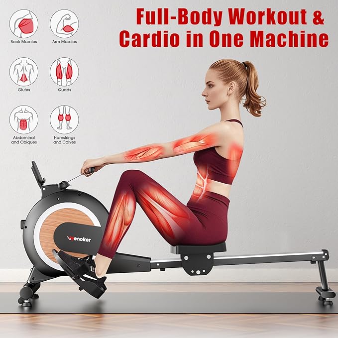 Rowing Machine, Magnetic Rowing Machine for Home, Upgraded 32-Levels Quiet Resistance with Smart