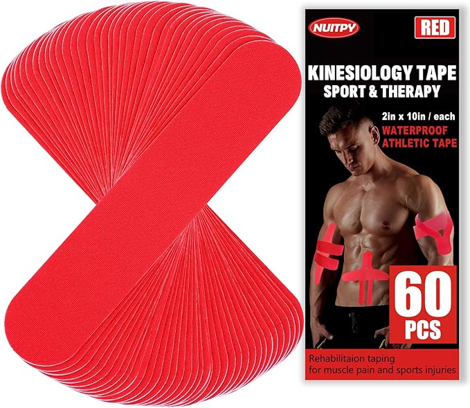 60PCS Precut Kinesiology Tape Strips, 2 inch x 10 inch Athletic Tape, Kinetic Tape, Elastic Muscle