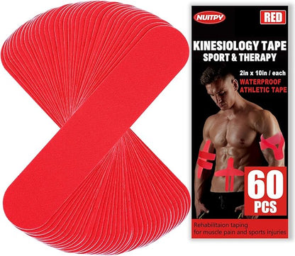 60PCS Precut Kinesiology Tape Strips, 2 inch x 10 inch Athletic Tape, Kinetic Tape, Elastic Muscle