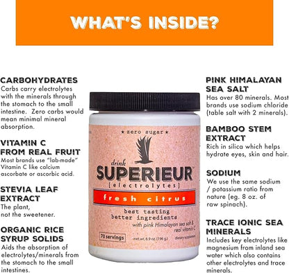 Superieur Electrolyte Powder Packets - Vegan Electrolyte Hydration Powder w/Sea Minerals - Keto