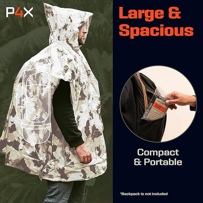 PREPARED4X Emergency Poncho and Mylar Blanket Liner - Waterproof, Wind-Resistant Outdoor Rain