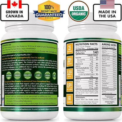 Solo Organic Pea Protein Isolate, Low in Sodium, Canada Grown Peas, 100% Vegan, Non-GMO, Unflavored