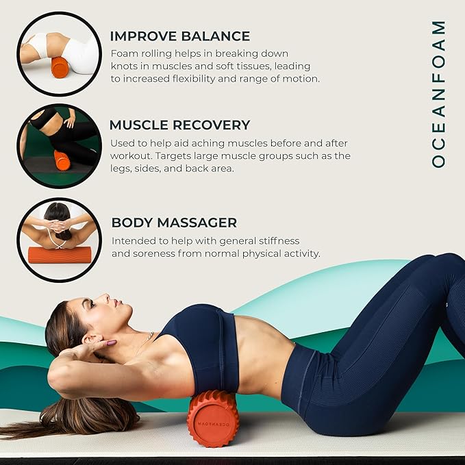 Oceanfoam Tidal Roller - Orange - Muscle Massage Foam Roller for Back Pain & Stretching - Firm and