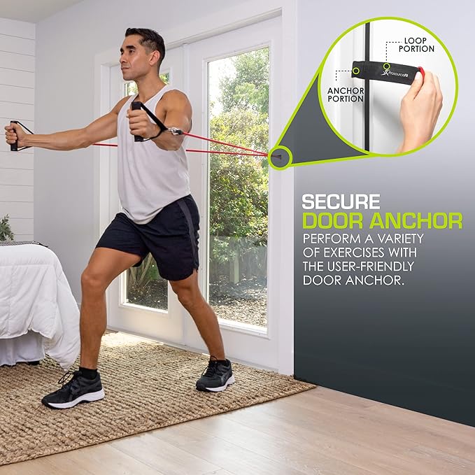 ProsourceFit Single Stackable Resistance Bands with Door Anchor and Exercise Guide, 5-8 LB, Heavy