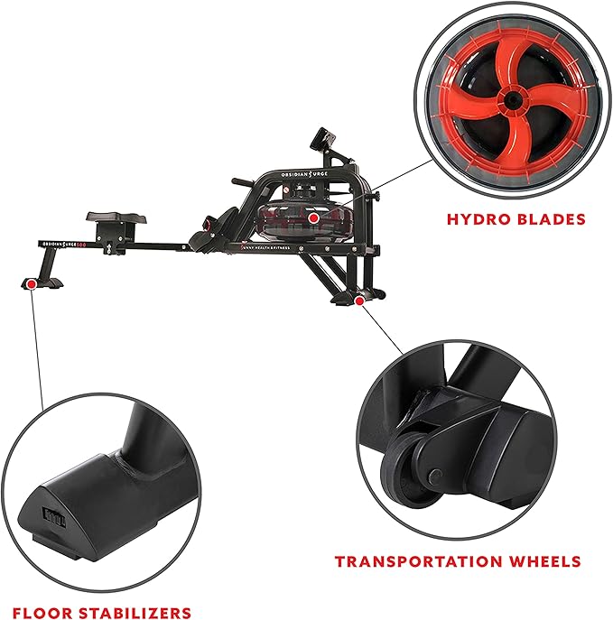 Sunny Health & Fitness Premium Water Rower w/Intensive Dynamic Real-Time Resistance, 300 LB