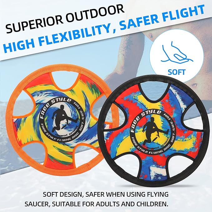 Outdoor Two Soft Frisbee Throwing Disc, Flying Disc, Flying Saucer for Man and Woman in Yard