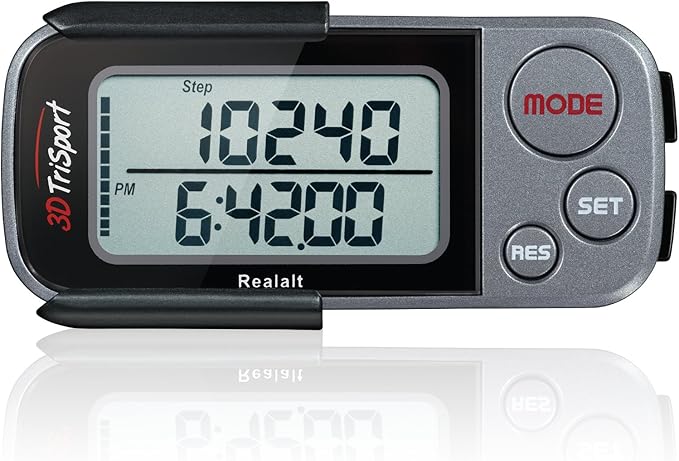 3DTriSport Walking 3D Pedometer with Clip & Strap, eBook Included | 30 Days Memory, Accurate Step