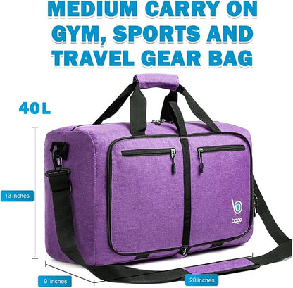 Bago Foldable Duffel Bags for Traveling Women & Men - 40L Sports Packable Duffle Bag for Travel
