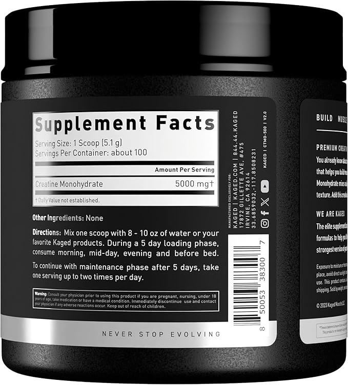 Kaged Creatine Monohydrate Micronized Powder | Unflavored | Muscle Building & Recovery | 5000 mg