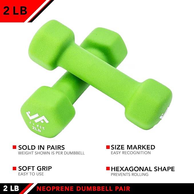 JFIT Dumbbell Pairs or Sets – Neoprene & Vinyl Coated Hand Weights for Home Gym, Strength Training