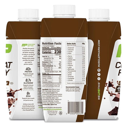 MusclePharm Combat Ready High Protein Shakes Ready to Drink, 40g Protein, 8g BCAAs, 8.7g Glutamine