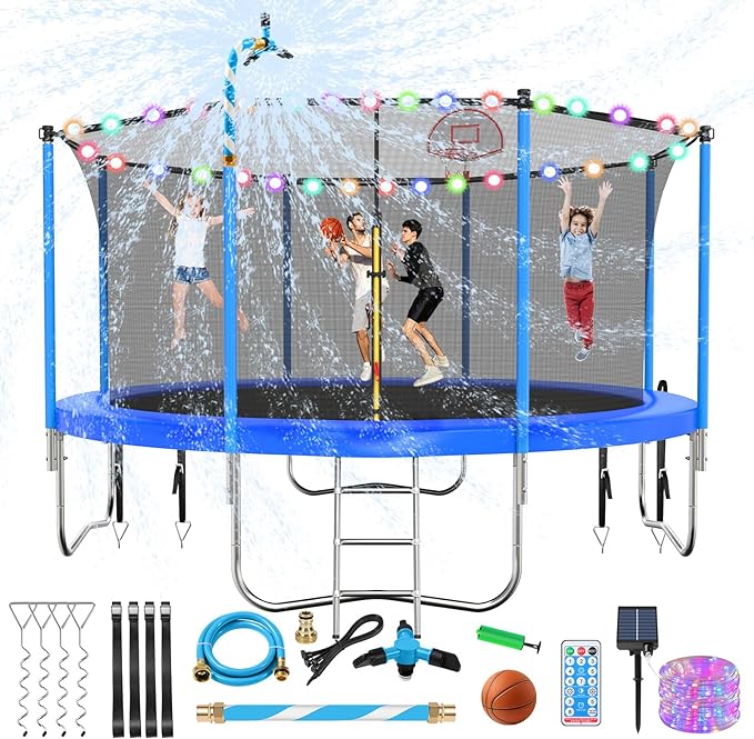 Upgraded 16FT 15FT 14FT 12FT 10FT 8FT Trampoline Outdoor with Basketball Hoop and Net, Capacity for