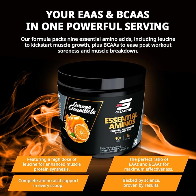 Granite Essential Amino Acids Powder for Muscle Recovery and Growth with 10g EAAs and 7g BCAAs