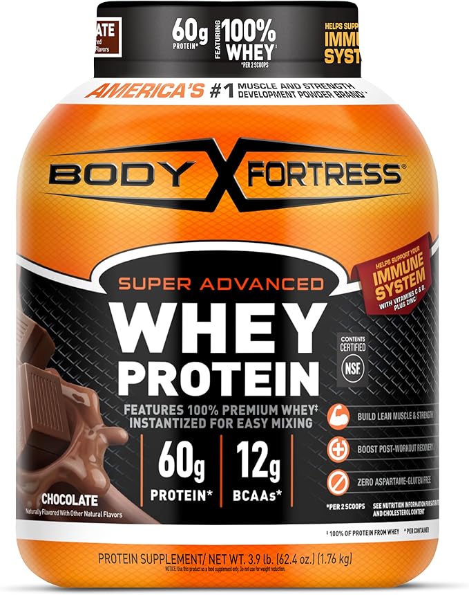 Body Fortress Super Advanced Whey Protein Powder, Chocolate, Immune Support (1), Vitamins C & D