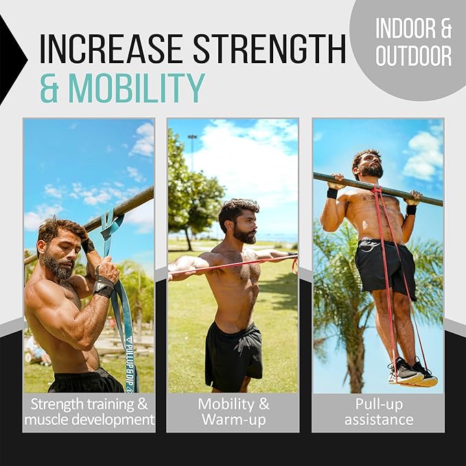 PULLUP & DIP Fitness Bands, Resistance Bands with Bag, Door Anchor (with Sets) and Exercise Guide