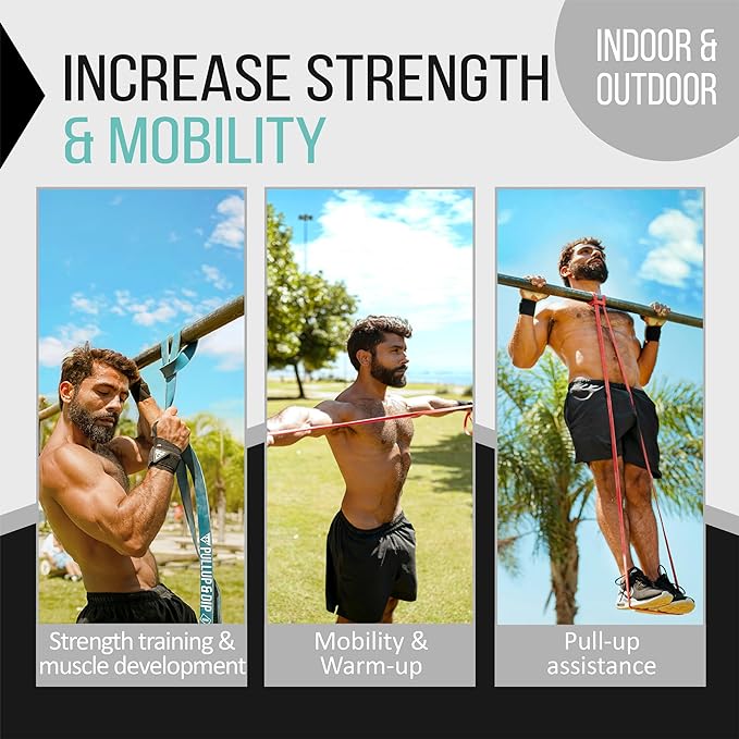 PULLUP & DIP Fitness Bands, Resistance Bands with Bag, Door Anchor (with Sets) and Exercise Guide
