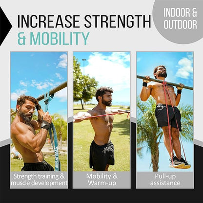 PULLUP & DIP Fitness Bands, Resistance Bands with Bag, Door Anchor (with Sets) and Exercise Guide