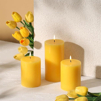 3x4 Inch Yellow Pillar Candles Set of 3 - Decorative Unscented Pillar Candle, Long Burning Dripless