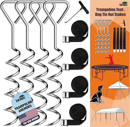Eurmax USA Trampoline Stakes Heavy Duty Trampoline Parts Corkscrew Shape Steel Stakes Anchor Kit