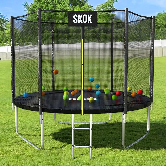 SKOK Trampoline 8FT 10FT 12FT 14FT 15FT Trampolines with Enclosure Net, 400LBS Outdoor Trampolines