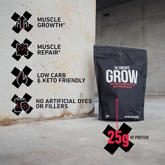 Xwerks Grow 100% New Zealand Grass Fed Whey Protein, 25g Pure Isolate Protein Powder Per Serving